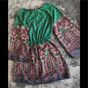 SOLD: Floral Print Dress W/ Long Flare Sleeves